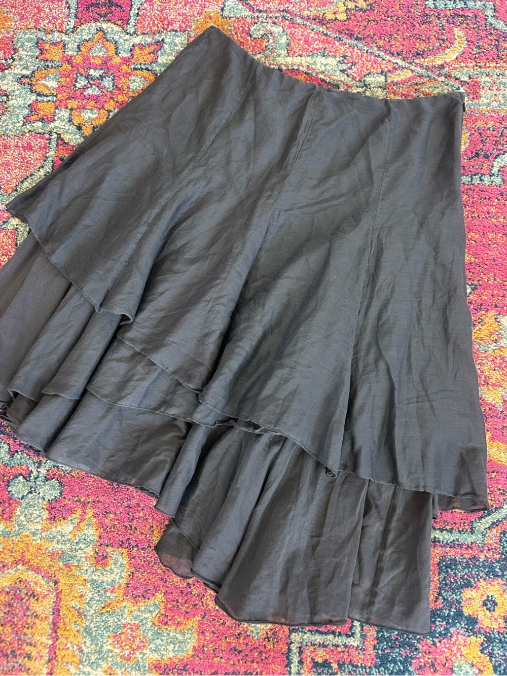 CAbi | Women’s Charcoal Grey Silk Blend Asymmetrical Layered Ruffle Skirt Size 8 - Picture 6 of 14
